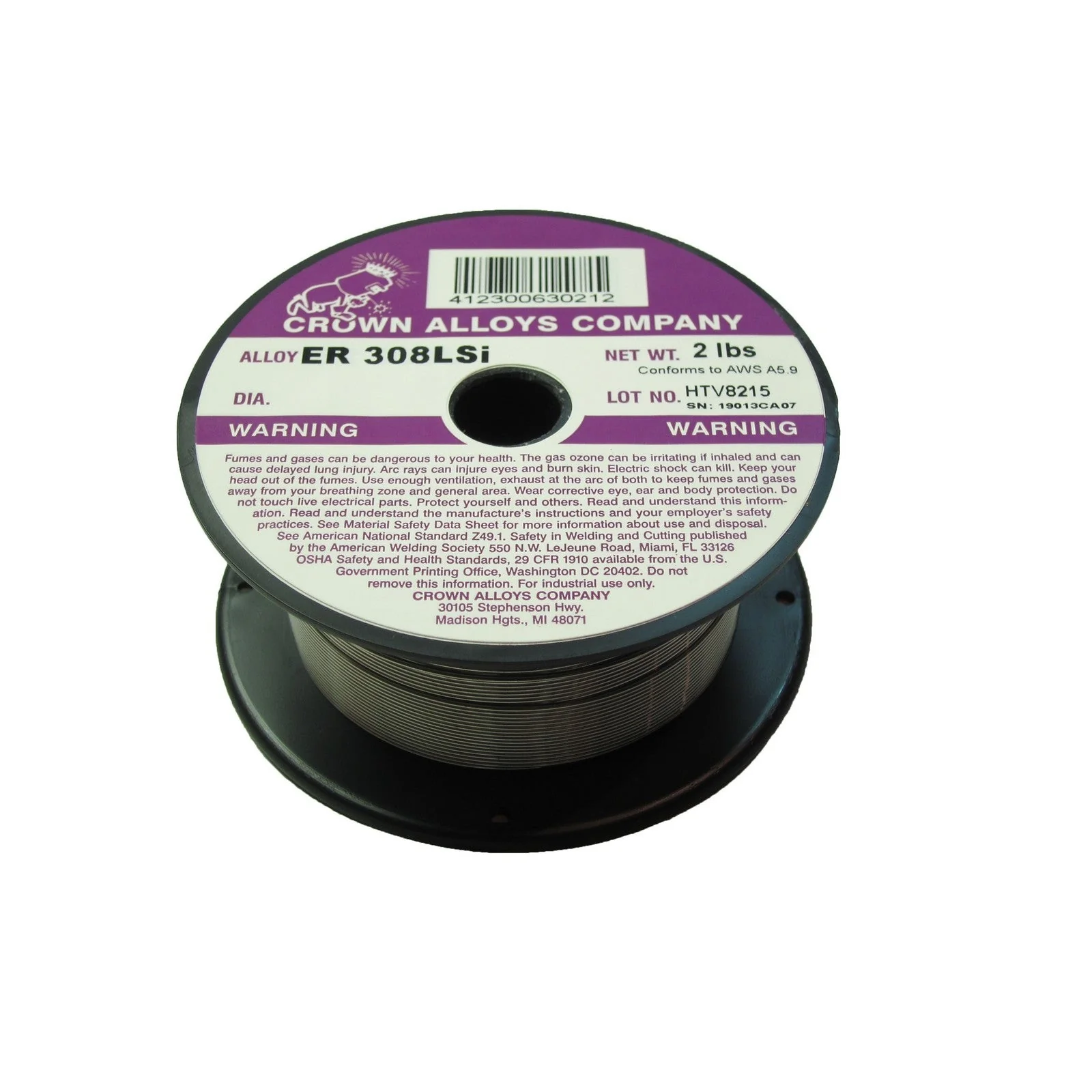 Crown Alloy .023 x 2# ER 308LSI Stainless Steel MIG 2 lb SPOOL (SS308/1ZD)