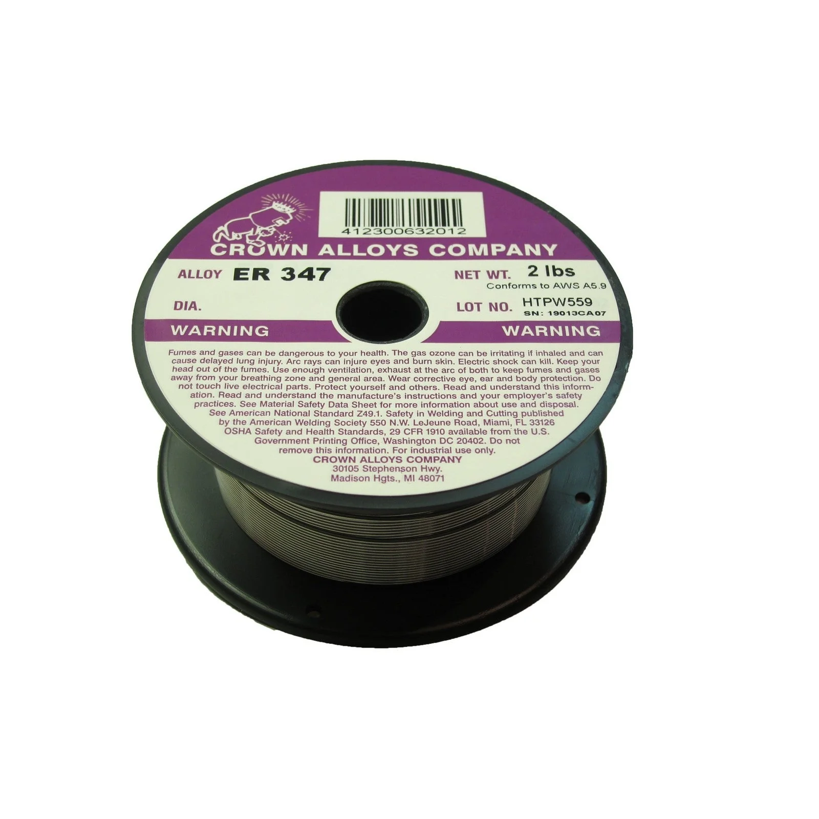 Crown Alloy .035 x 2# ER 347 Stainless Steel MIG 2 lb SPOOL (SS347/1F)