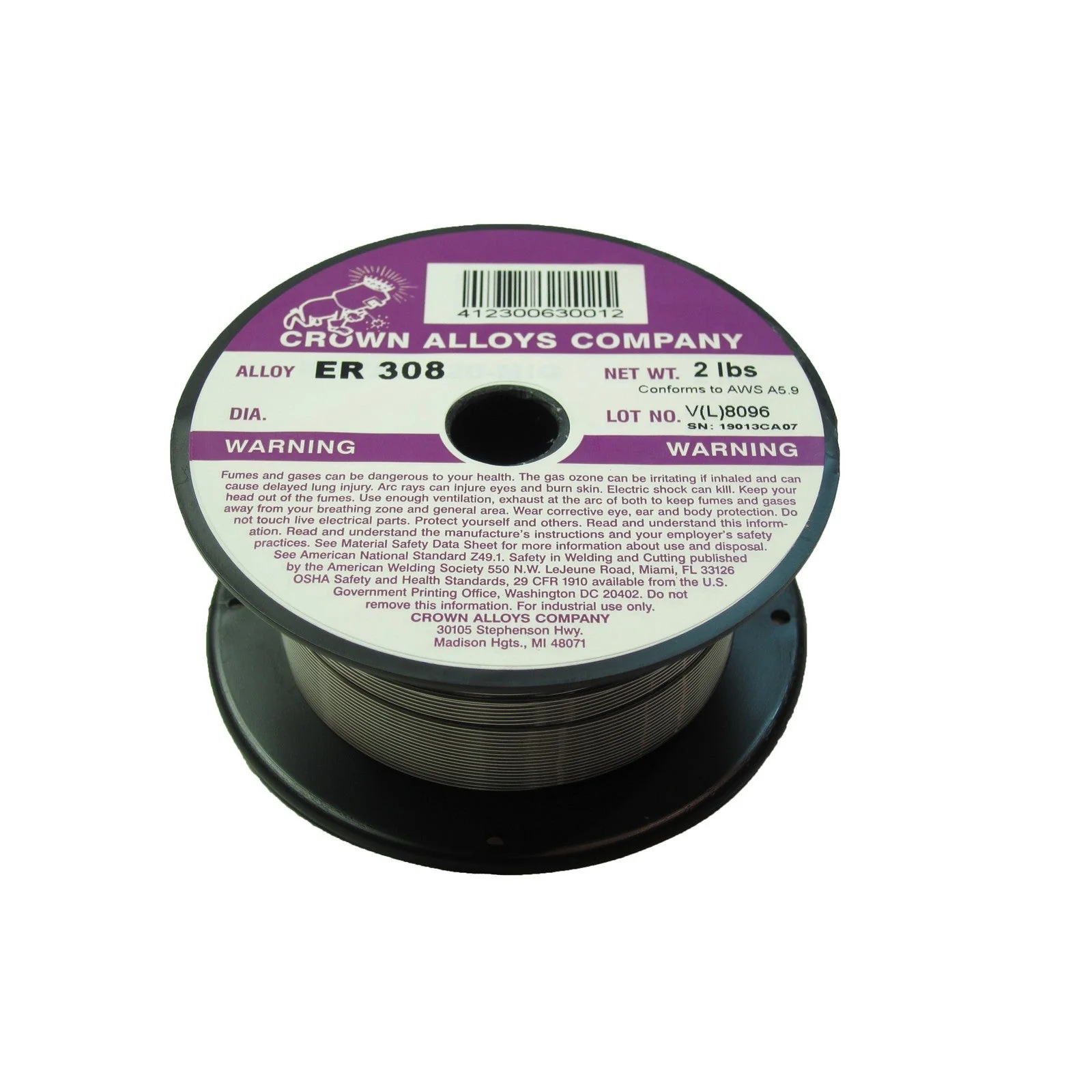 Crown Alloy .045 x 2# ER 308 Stainless Steel MIG 2 lb SPOOL (SS308/1G)