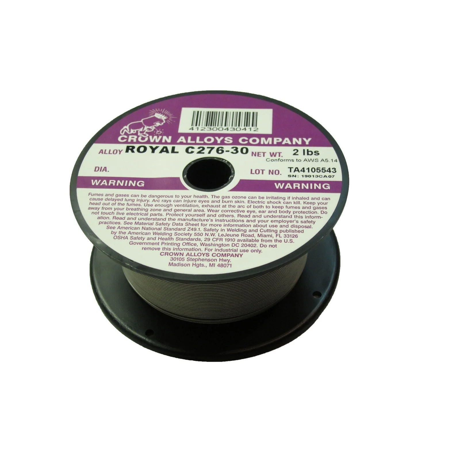 Crown Alloy 1/16 x 2# ROYAL C276-30 Nickel-Chromium-Moly (ER NiCrMo-4) MIG 2 lb SPOOL (RSC276/1L)