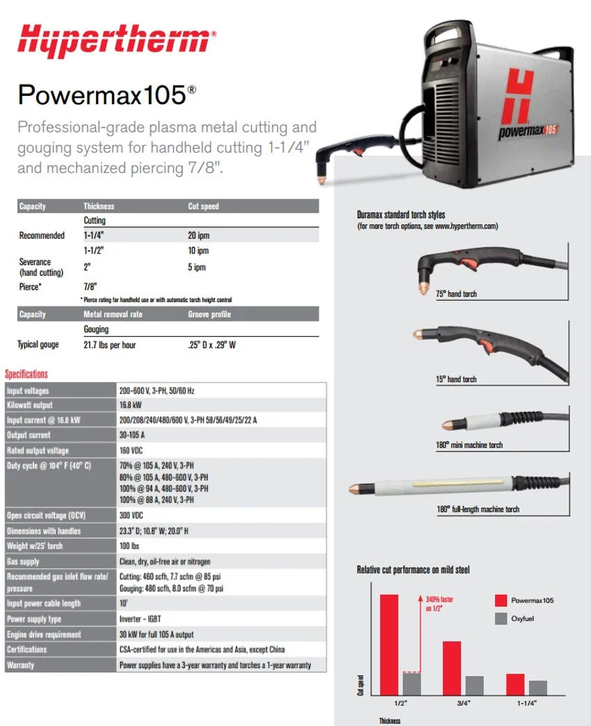 Hypertherm Powermax 105 Plasma Cutter w/50' Hand Torch Pkg (059375) - Image 4