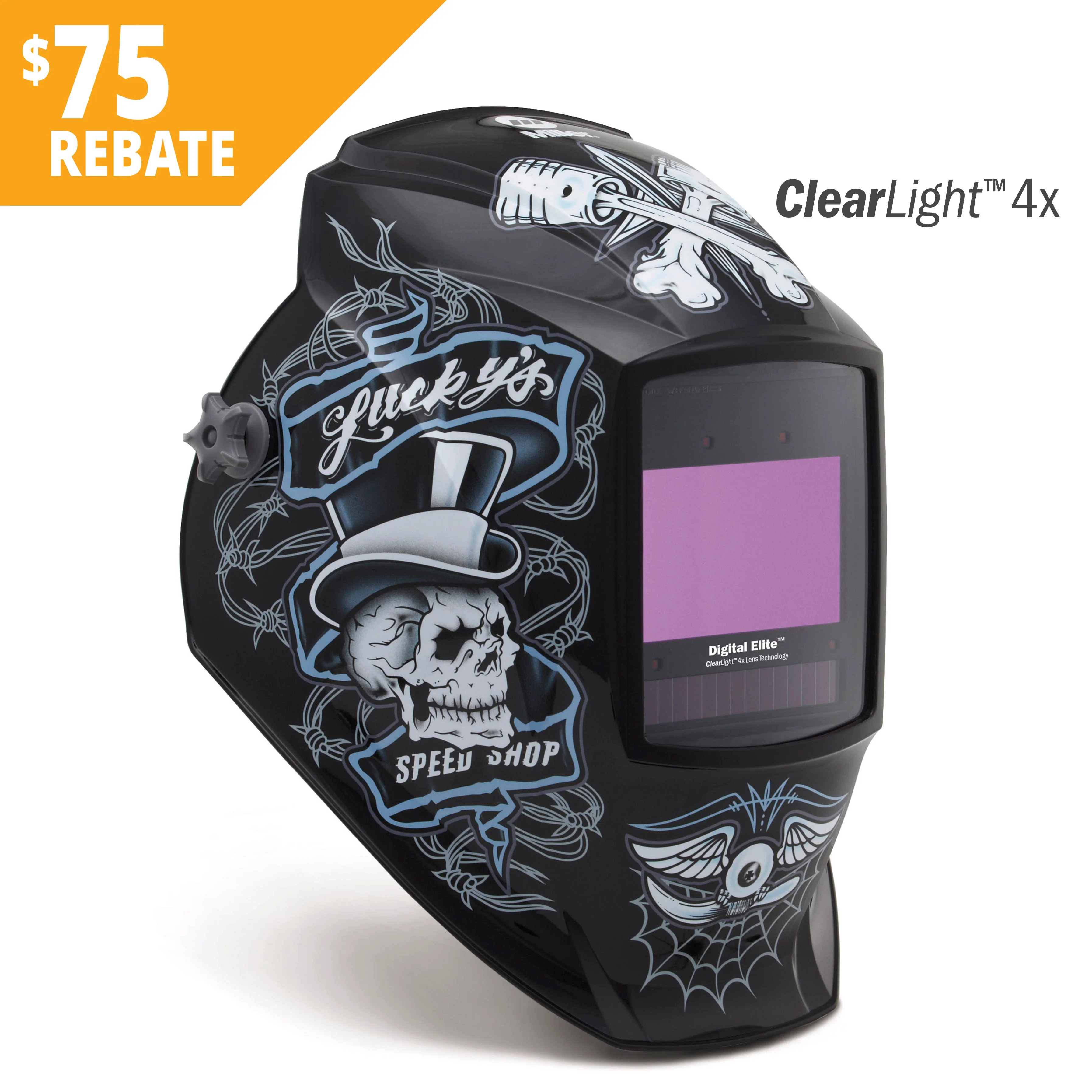 Miller Digital Elite Lucky's Speed Shop Welding Helmet w/ClearLight 4X Lens (296766)