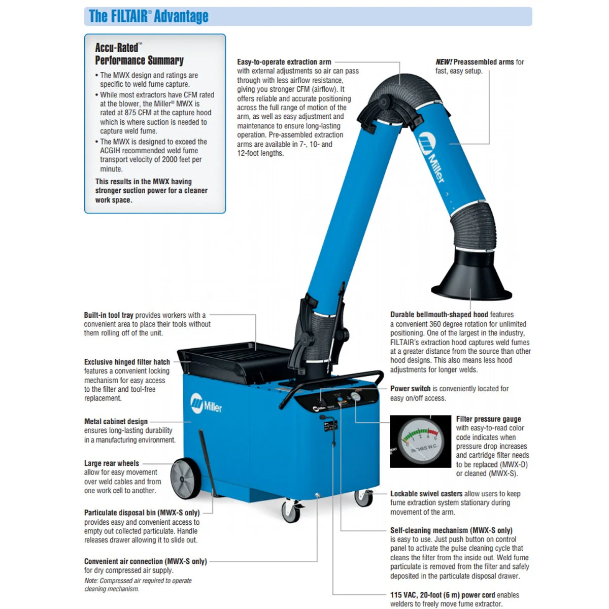 Miller Filtair MWX-S Fume Extractor w/10-ft Extraction Arm (951511) - Image 3