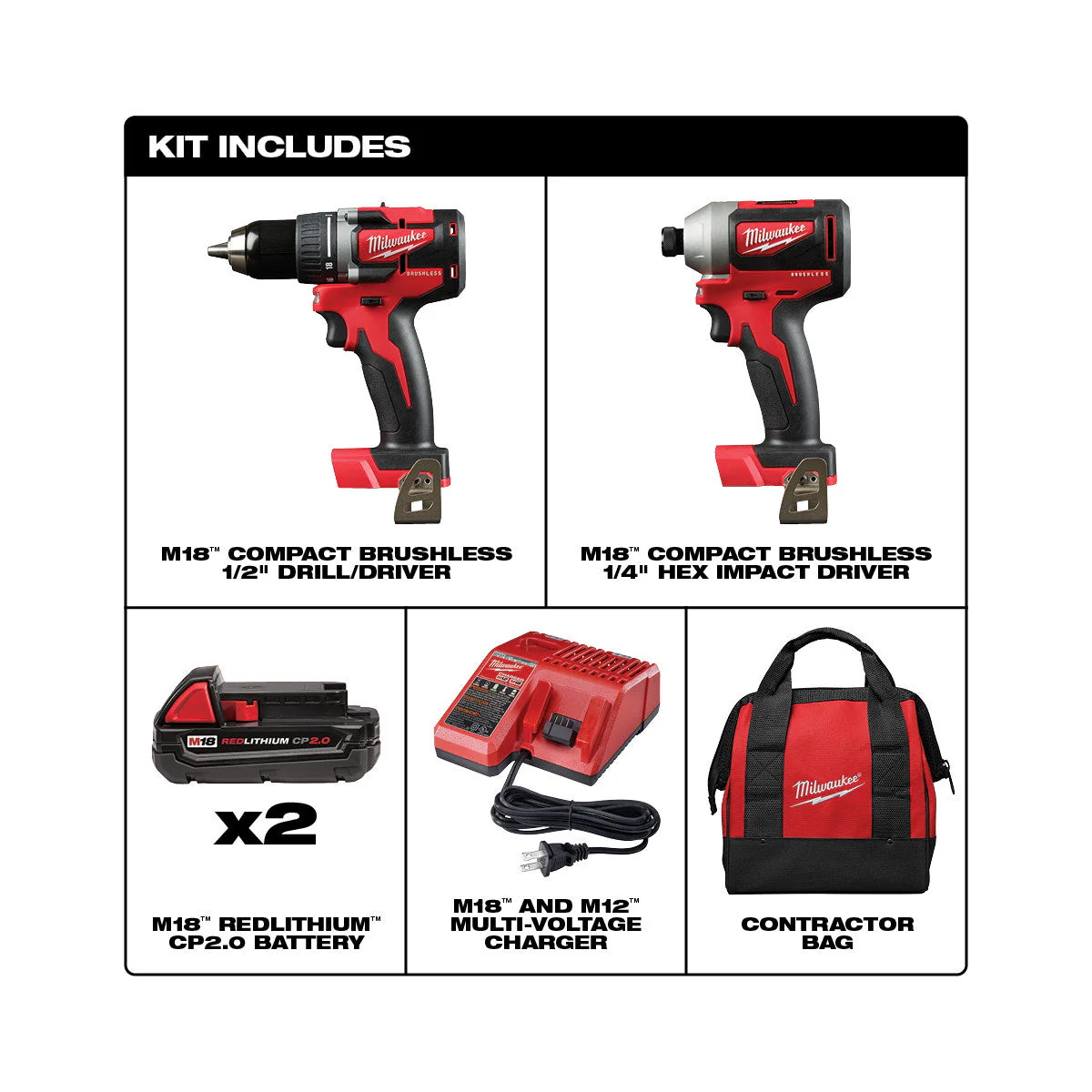 Milwaukee M18 Compact Brushless Drill / Impact Driver 2-Tool Combo Kit (2892-22CT) - Image 4