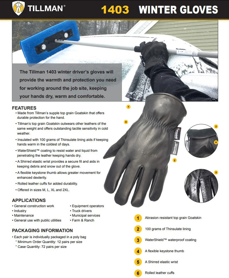 Tillman 1403 Leather Winter Drivers Gloves - Image 5